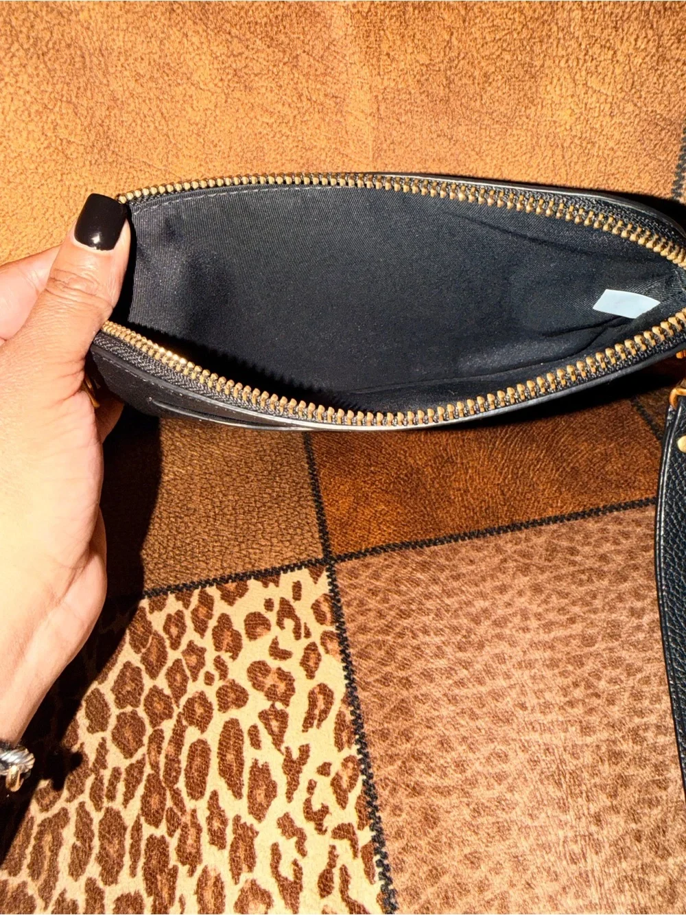 Tory Burch Black Miller Pebbled Leather Wristlet with Logo